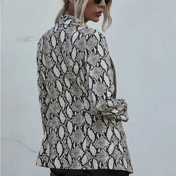 animal print snake print jacket long sleeve coat blazer - Picture 2 of 6